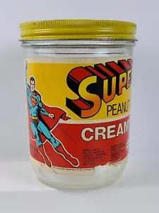 Vintage 1981 SUPERMAN Creamy Peanut Butter Jar 28 oz Yellow Red DC Comics RARE - Picture 1 of 9