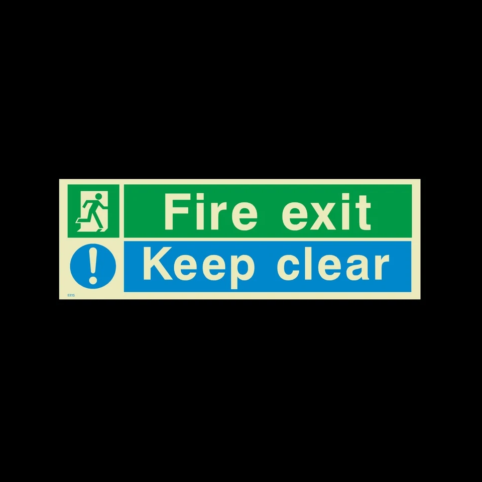 SAFETYSIGNS&STICKERS Fire Exit Keep Clear - Photoluminescent Sign or Sticker - 300mm x 100mm (EE15)