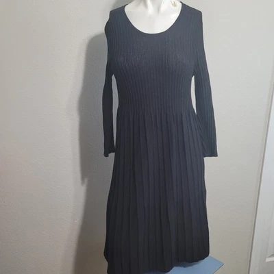 Vestido pequeño Eileen Fisher funda elástica acanalada negro hilo italiano lana Foto 1 de 4