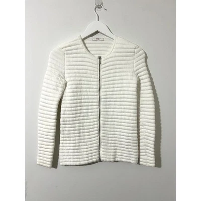 Leggiandro White Made in Italy Textured Knit Zip Front Cardigan Jacket Size S - Image 1 of 4