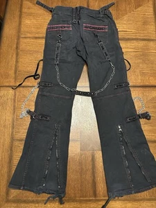 Tripp NYC Sz 9 Pink Black Goth Punk Street Chains Pants Wide Leg Zippers Bondage - Picture 1 of 4