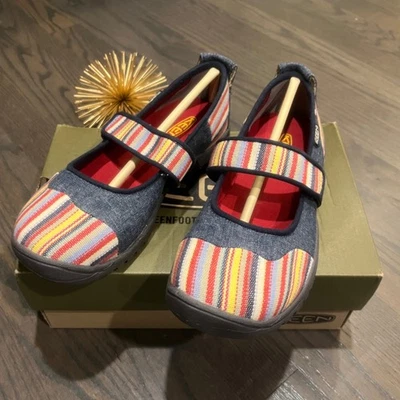 Keen Youth Mary Jane Shoes Harvest Striped Blue Denim Size 3 - Image 1 of 4