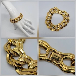 Pulsera de cadena Monet de colección tono dorado bordillo eslabón elegante audaz elegante declaración 7,2" - Imagen 1 de 8