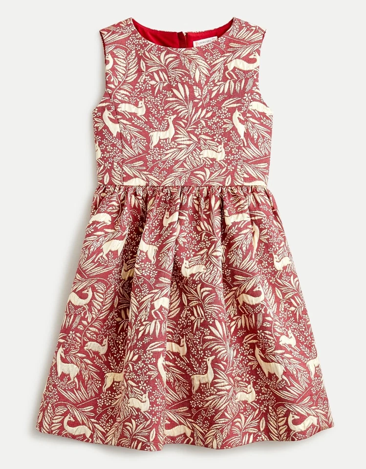 Nuevo con etiquetas Vestido J Crew Crewcuts Sin Mangas Jacquard Niñas Estampado Reno 12 Rojo Foto 1 de 3