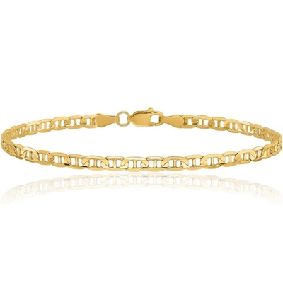 10K Solid Yellow Gold 3mm Concave Mariner Link Chain Bracelet - Image 1 of 4