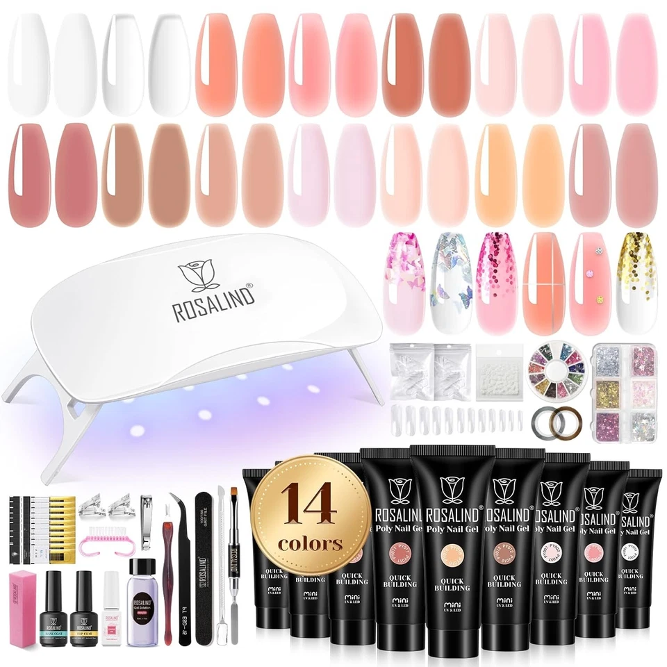 Kit de gel de uñas de polietileno ROSALIND -14 colores +72 Art 14 mini lámpara desnuda-03  Foto 1 de 4