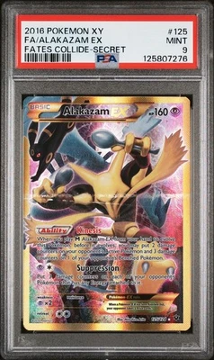 PSA 9 Mint 2016 POKEMON XY FATES COLLIDE SECRET #125 FULL ART Gold ALAKAZAM EX - Image 1 of 2