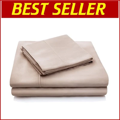 Nature-Inspired TENCEL Lyocell Queen Sheet Set - Silky Soft Ecru for All Seasons - Image 1 of 4