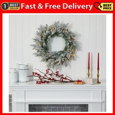 Nearly Natural 24-in Flocked Artificial Christmas Wreath with 50 LED Lights - Image 1 of 4