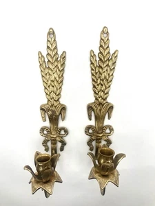 Messing Wandleuchter Kerzenhalter Vintage Paar Weizen Stiel Schleife Blume 14 x 3 für Kegel - Bild 1 von 22