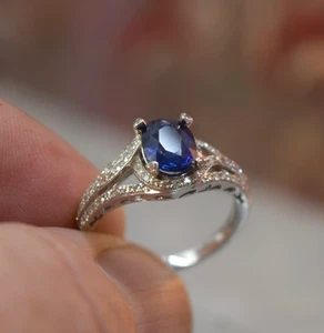 Nachlass Effy 14K Weißgold Saphir Diamant Ring Gr. 7,25 - Bild 1 von 14