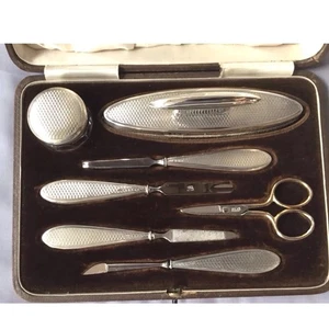 1919 Superb Solid Silver Seven Piece Manicure Set By Horton & Allday, Cased - Picture 1 of 11