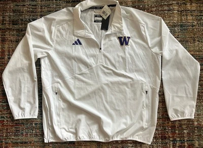 Chaqueta de Viaje Nueva con Etiquetas Washington Huskies Adidas Blanca Edición Equipo Media Cremallera Talla XL Foto 1 de 4