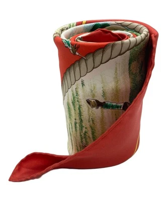 HERMES Carre 90 Mai a Auteuil Red & White Scarf Authentic W:35.43" 3786 - Photo 1/4