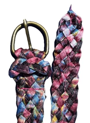 "Cinturón de tela trenzado colorido 31"" hebilla de latón ajustable núcleo infantil Y2K único" Foto 1 de 3