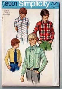 Boys Front Button Shirt & Tie Pattern Simplicity 8901 Size 14 1970's VTC Uncut - Picture 1 of 2