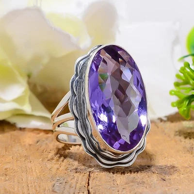 Anel de prata esterlina 925 sólido quartzo Alexandrite presente de Natal, anel elegante - Imagem 1 de 4