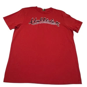 Hollister Herren T-Shirt Y2K rot weinrot Schrift bestickt Applikation Logo Gr. L Grunge - Bild 1 von 8