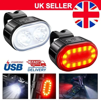 2PCS Mountain Bike Lights USB Rechargeable Bicycle LED Torch Front Rear Lamp Set - Image 1 of 4