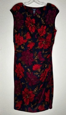 Chaps Dress Womens XL Dark Floral Ruched Cap Sleeve Surplice Sheath Stretch - Image 1 of 4