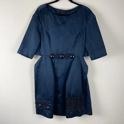 Vestido Marc Jacobs Seda Cabujón Bordado Duquesa Satén Mujer Medio Azul Foto 1 de 4