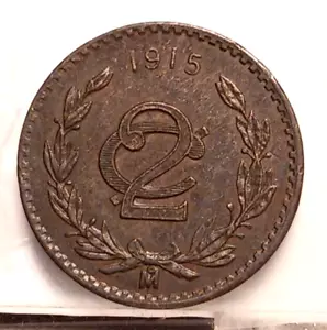 Mexico 2 Centavos 1915 Mo Type 2 Bronze KM#420 487,000 Mintage UNC DETAILS - Picture 1 of 6
