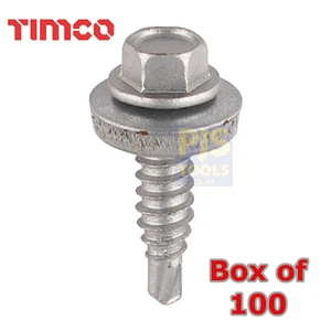 100 x TIMco 6.3 x 22 tek hex head roofing sheet stitching self drill screws - Picture 1 of 1