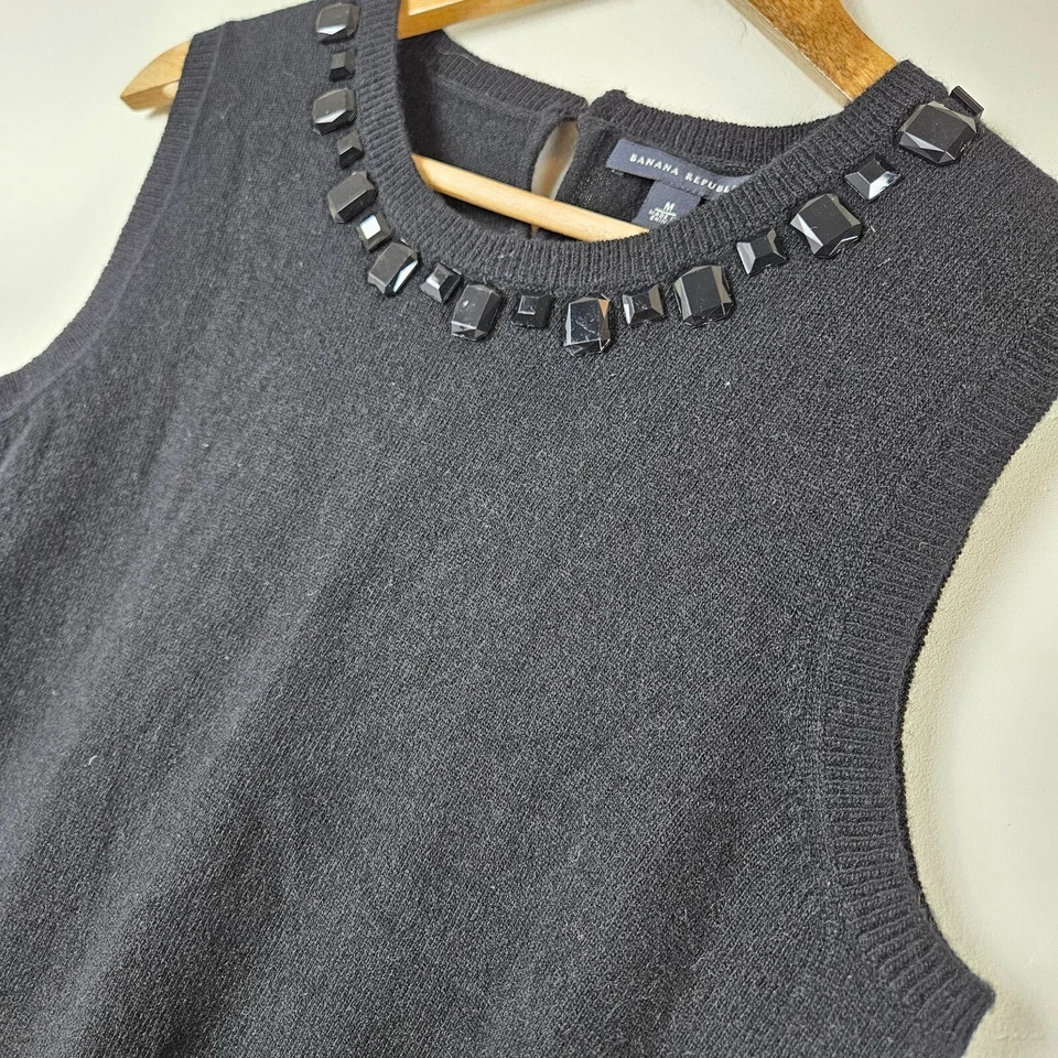 BANANA 共和国羊毛现金针织衫衬衫背心女式 M 全新带标签全新黑色漂亮 — 第 1/4 张图片
