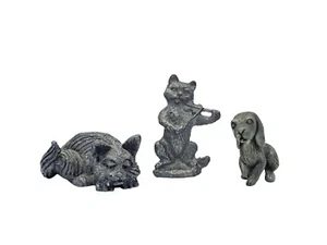 Lot Of 3 Vintage Pewter Figurines Cat Fiddle Sleeping Cat Dog WWA RB - Picture 1 of 5