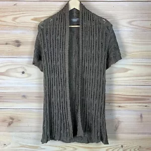 Per Una Italy Cardigan Large Open Longline Ribbed Knit Gray Short Sleeve Boho - Picture 1 of 15