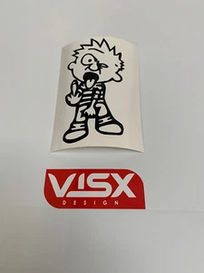 Calvin Hobbes Middle Finger Decal Bumper Sticker Car Weatherproof vinyl Funny - Foto 1 di 1