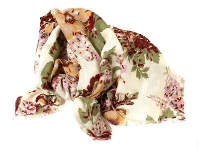 GLENTEX Floral Scarf Vintage Square Beige Pink Green Brown Mauve Gold 30 Inches - Image 1 of 4