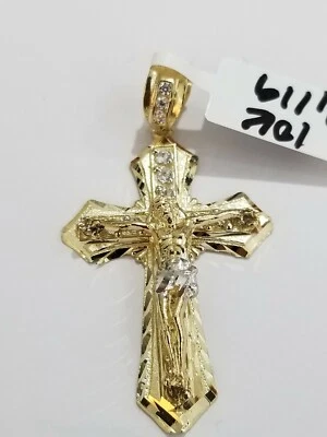 10k Yellow Gold Jesus Cross Charm pendant Diamond Cut Crucifix 2" REAL 10k - Image 1 of 4
