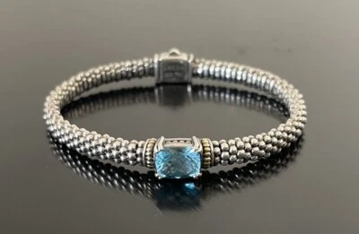 LAGOS 鱼子酱蓝色黄玉手链纯银和 18K 黄金 — 第 1/4 张图片