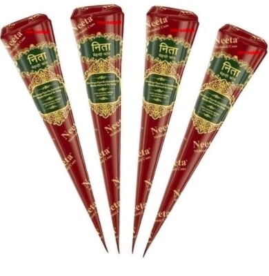 4 X Organic Dark Brown KAVERI NEETA Henna BRIDAL MEHNDI CONE FRESH MEHENDI