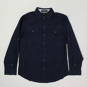 Victorious Long Sleeve Shirt Button Up Navy Blue Embroidered Mens XXL - Picture 1 of 10