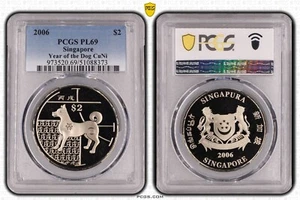 SINGAPORE Cu-Ni 2$ PROOFLIKE COIN 2006 YEAR KM#250 DOG PCGS PL69 TOP POP 🥇 - Picture 1 of 2