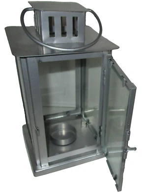 Candelabro linterna luz té ~ metal y vidrio colgante PLATA ~ 8 1/4”H X 4.5”W Foto 1 de 2