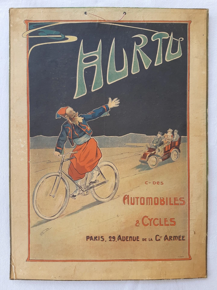 Ancien carton publicitaire Cycles & Automobiles HURTU désert Sahara ZOUAVE Rueil - Photo 1/4