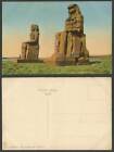 Egypt Old Colour Postcard Thebes Colossi Colosses of Memnon Men Stand on Statues