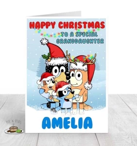 Tarjeta de Navidad AZUL personalizada - CUALQUIER nombre y relación - Imagen 1 de 1