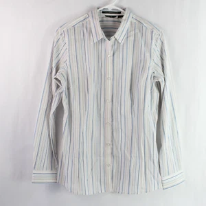Eddie Bauer Men's Medium White Striped Button-Down Cotton Dress Shirt - Picture 1 of 5