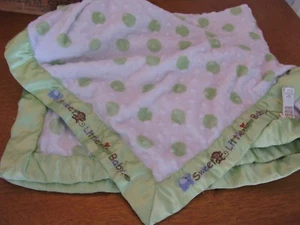CARTERS sweet monkey BABY BLANKET GREEN sage minky dot bumps dots  SATIN LOVEY  - Picture 1 of 3