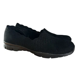 Skechers Women’s Sz 9 Seager Stat Scalloped Collar Black Knit Slip On Loafer - Picture 1 of 10