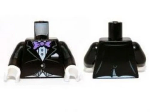 LEGO - Minifig Torso Jacket Formal w/ Lavender Bow Tie & White Hands - Black - Image 1 of 1