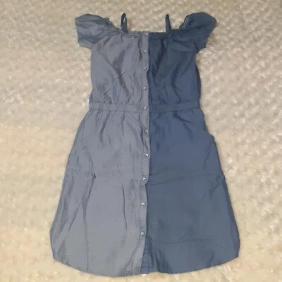 Vestido Levi's 2 Tonos Azul Cambray Botón Delantero Hombro Frío Juvenil Niña Talla 12 13 Foto 1 de 4