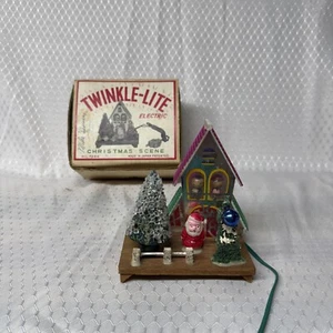Vintage Twinkle-Lite elektrische Weihnachtsszene Orig Box Zelluloid Santa Japan Wrk - Bild 1 von 7