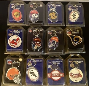 12 Assorted Wincraft Sports Acrylic Key Chain/Ring New Close-Out Pricing - Picture 1 of 14