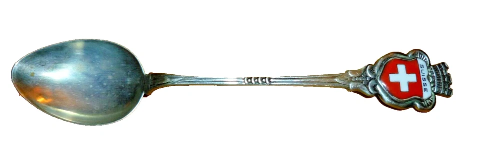 Швейцарская антикварная сувенирная ложка 800 из серебра и эмали - Изображение 1 из 4