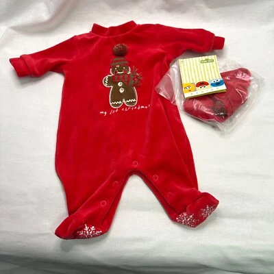 My First Christmas Gingerbread Red One Piece Outfit w/Hat - Infant/Newborn VTG - Image 1 of 4